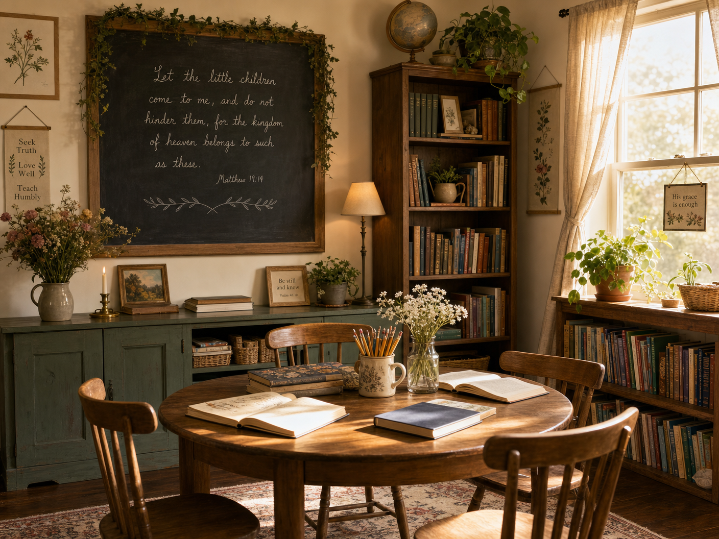 Cozy homeschool classroom